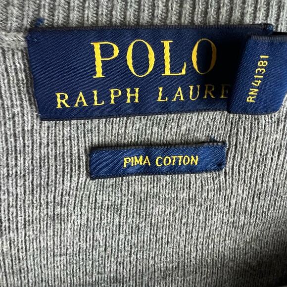 Polo Ralph Lauren Sweater Men's Large Gray V-Neck Pullover Green Pony Logo - Picture 4 of 10